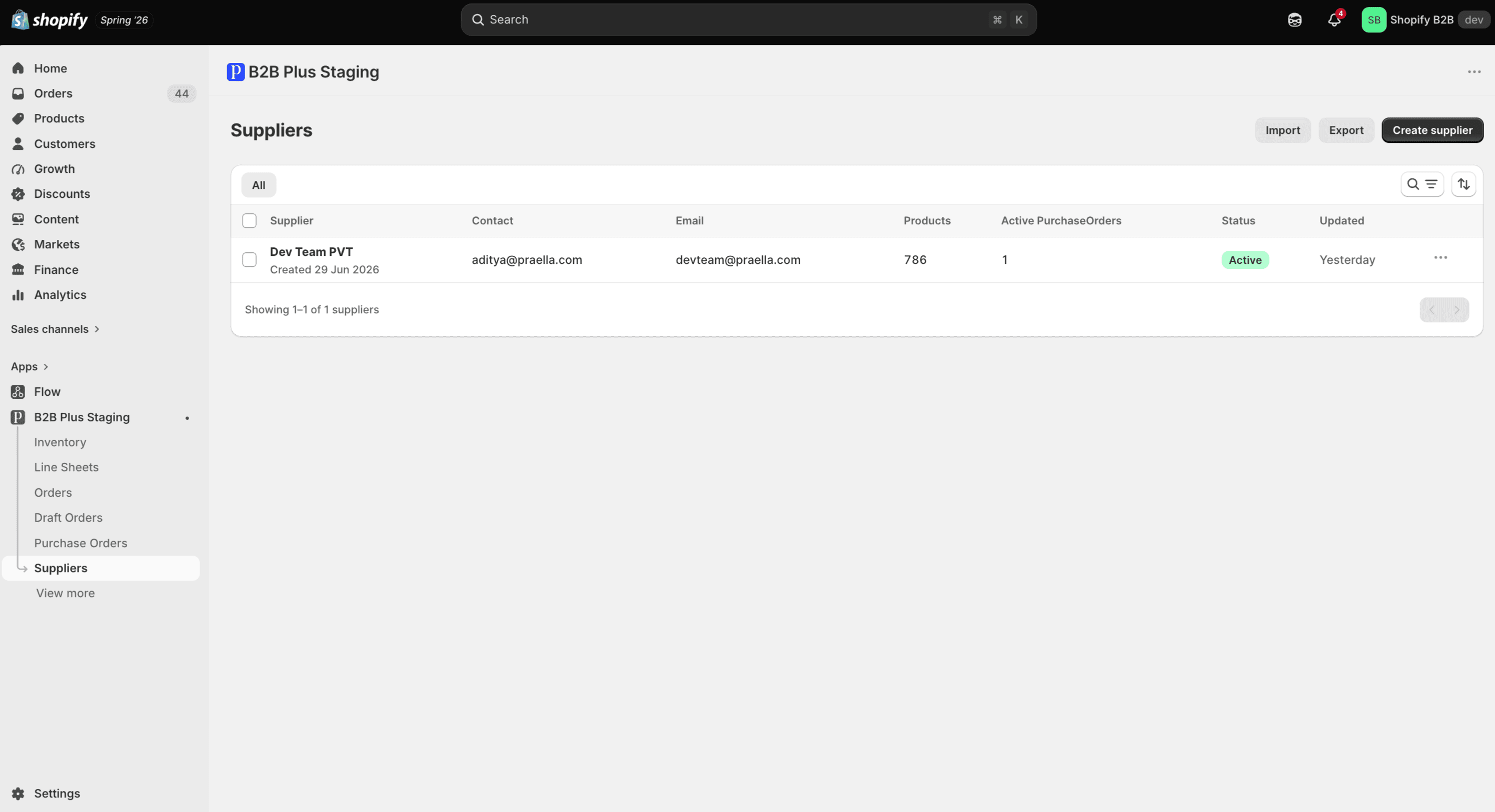 Suppliers list with status filters and product counts